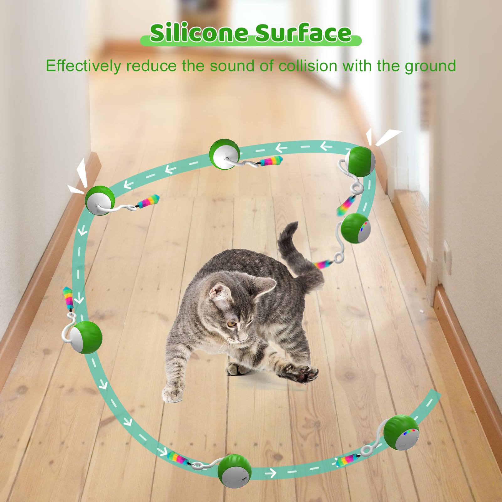 Wakhjakt Interactive Cat Toys For Indoor Cats, Diy 5 In 1 Automatic Moving Cat Ball Toys/Puppies Toys With Led Rainbow Lights, S